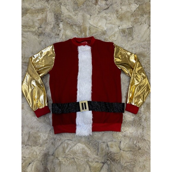 Christmas Ugly Sweater unisex XL Extra Large Santa Coat belt Gold - Picture 1 of 8